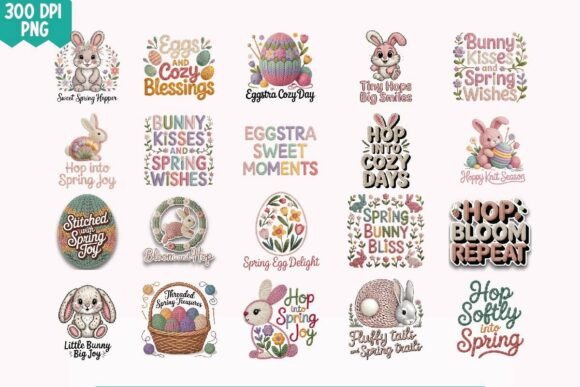 20 Easter Embroidery PNG Quote Bundle