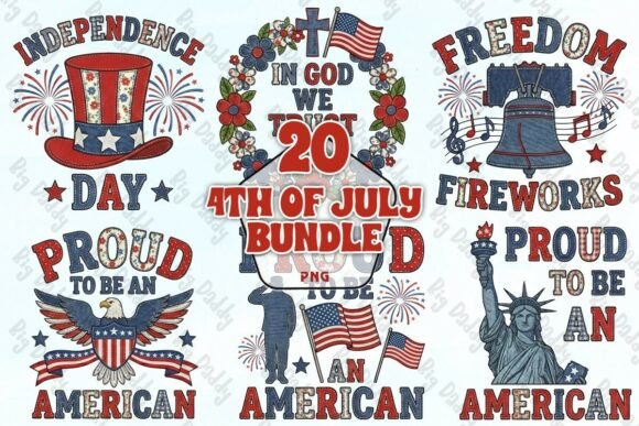 4th of July Embroidery Patch Bundle PNG