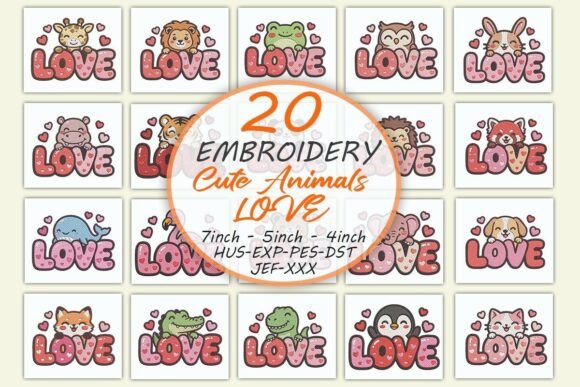 Cute Animals Love Valentine s Day Embroidery Bundle