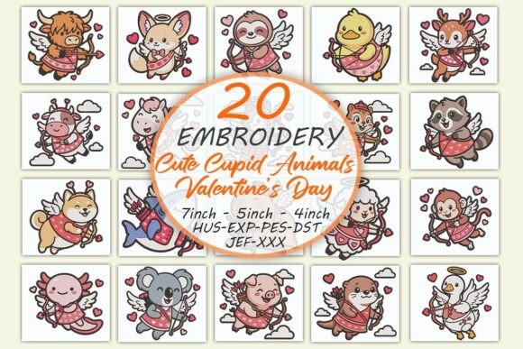 Cute Cupid Animals Valentine’s Day Embroidery Bundle
