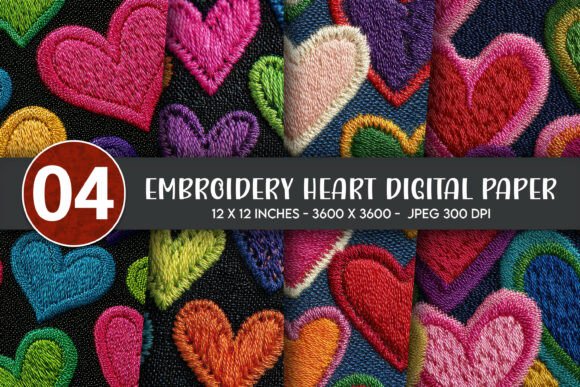 Embroidery Heart Digital Paper