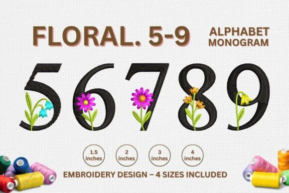 Floral Embroidery Letter Designs 5-9