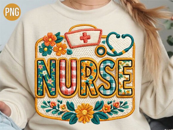 Floral Nurse Embroidery Patch PNG Shirt