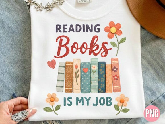 Reading Books My Job Faux Embroidery PNG Review