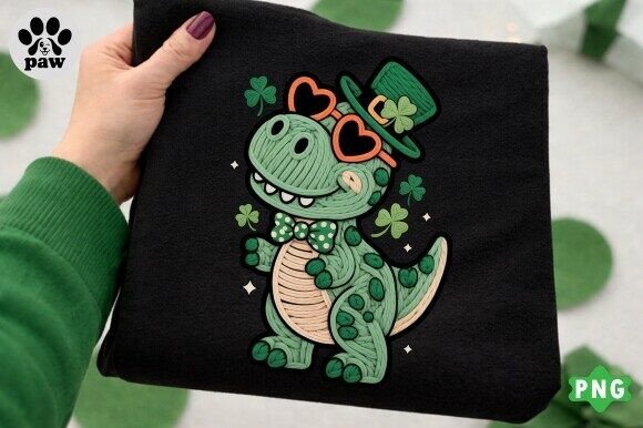St.Patricks Dinosaur Png,Faux Embroidery